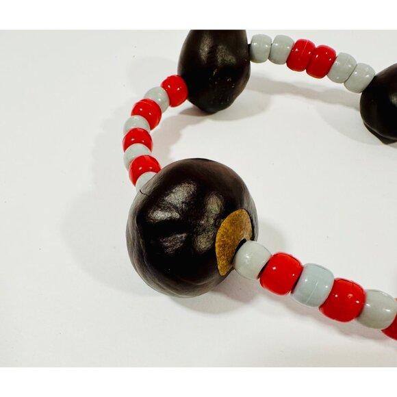 Handmade Buckeye Nut Necklace With Red & Gray Beads For Sports Fans Ohio State E - Picture 4 of 11